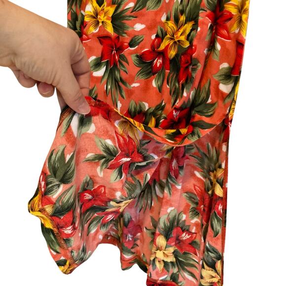 Vintage 80s Pink Yellow Hawaiian Floral Flowing Rayon Sheath Sundress Sz Medium - Picture 7 of 16